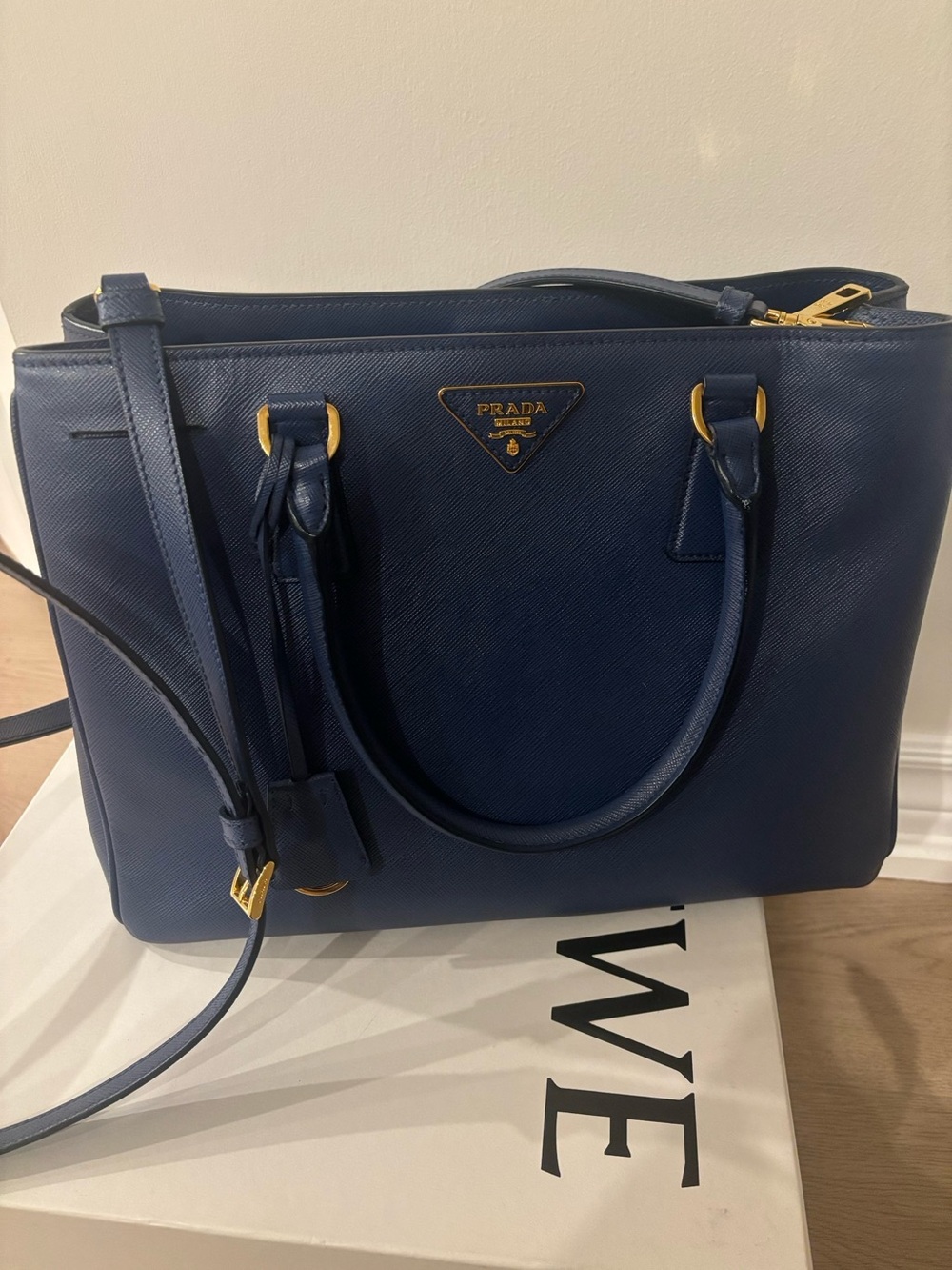 Prada Galleria Medium Saffiano Leather Bag in Bluette with Gold Hardware